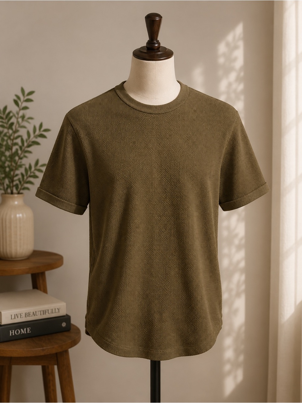 Zara Olive Textured Short Sleeve Knit Tee